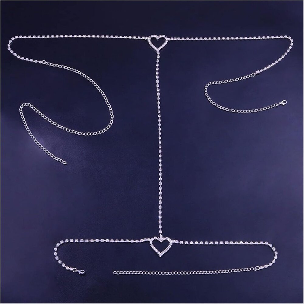 Rhinestone Heart Leg Chain Rhinestone Thigh Silver Crystal Leg Chain Waist Chain - Picture 3 of 6